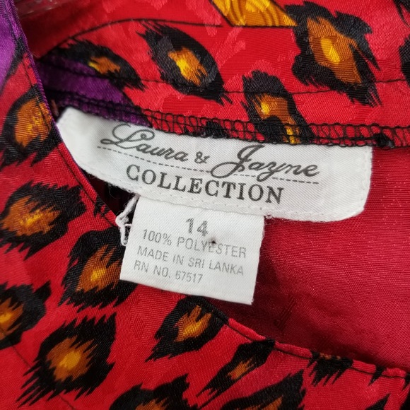 Laura Jayne Wild Funky Polyester Vintage Top Blouse animal print geometric sz 14 - Picture 6 of 8